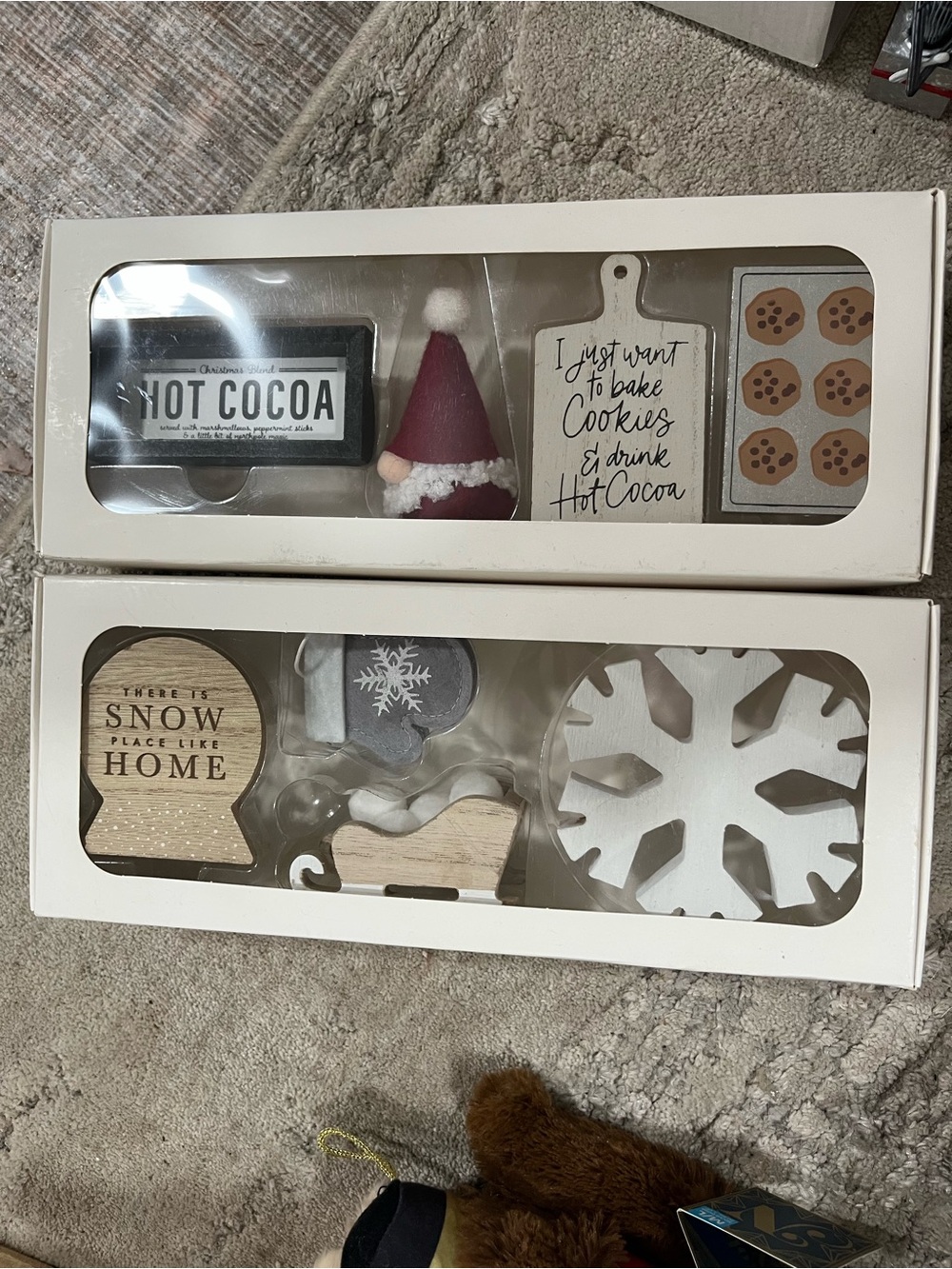 Bundle- Winter Hot Cocoa & Snow Home Decor Set - White, Natural Wood, Red - Picture 2 of 2